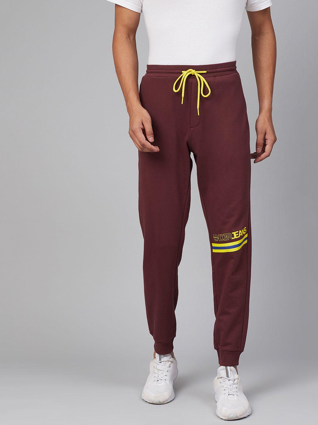 spykar men maroon printed detail joggers