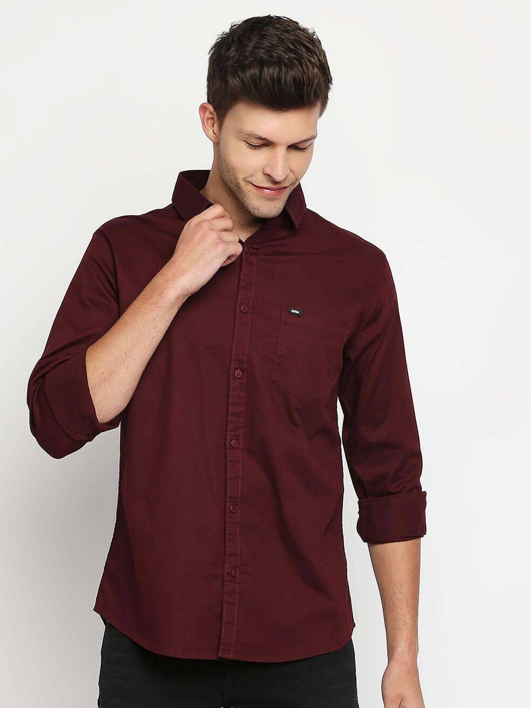 spykar men maroon slim fit casual shirt
