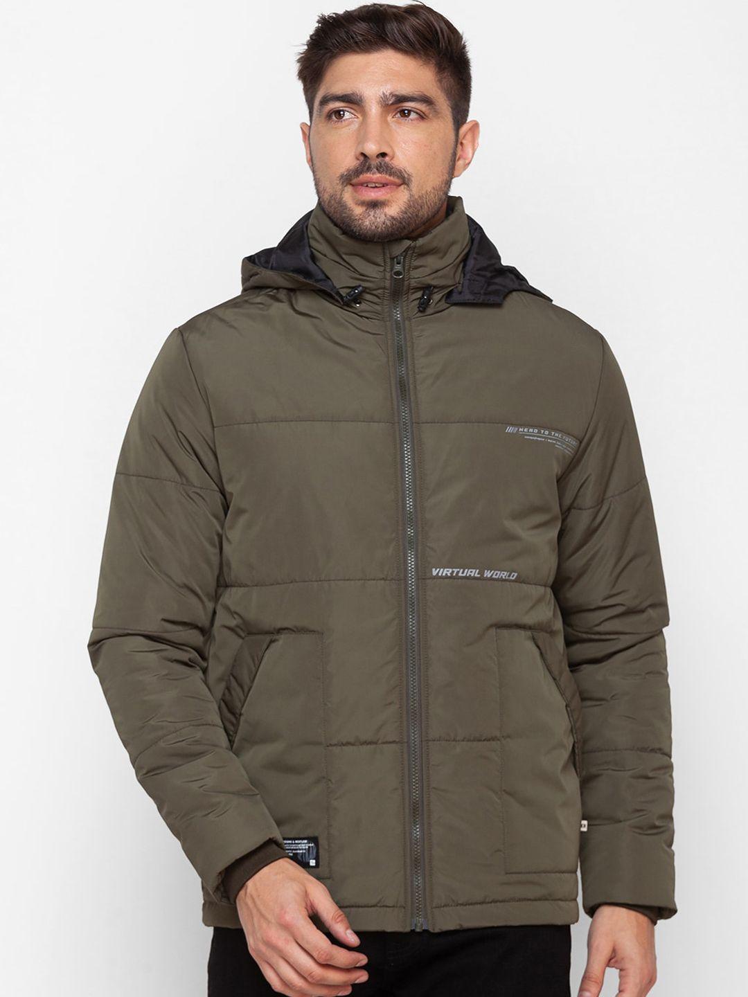 spykar men olive green padded jacket