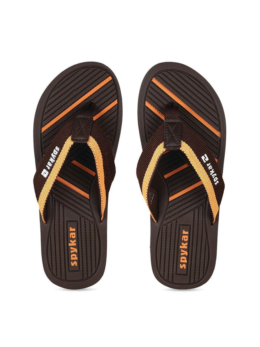 spykar men orange & black striped rubber thong flip-flops