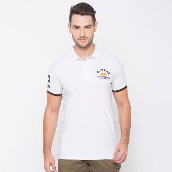 spykar men printed regular fit polo t-shirt