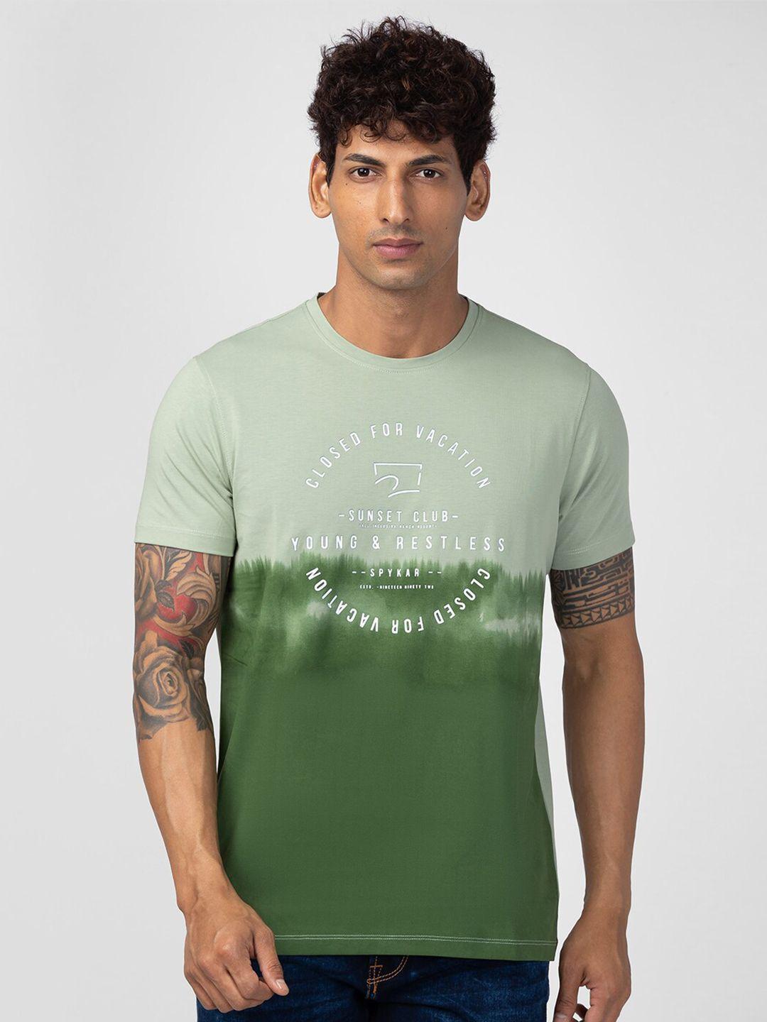 spykar men printed round neck slim fit t-shirt