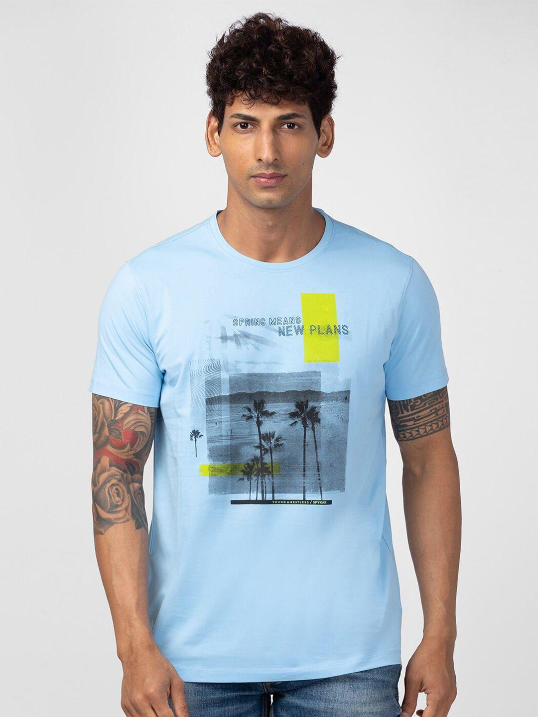spykar men printed slim fit cotton t-shirt