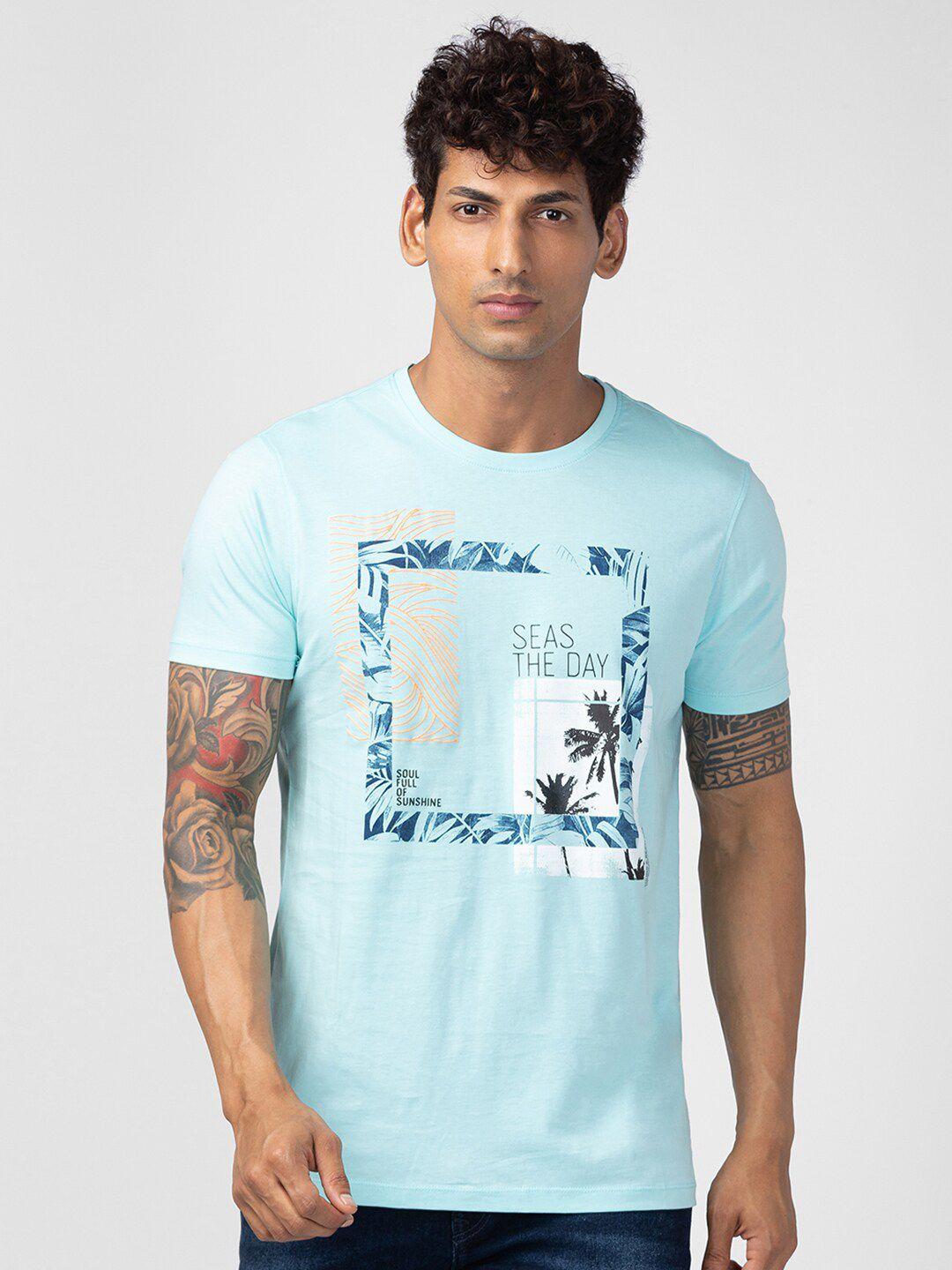 spykar men printed tropical slim fit t-shirt