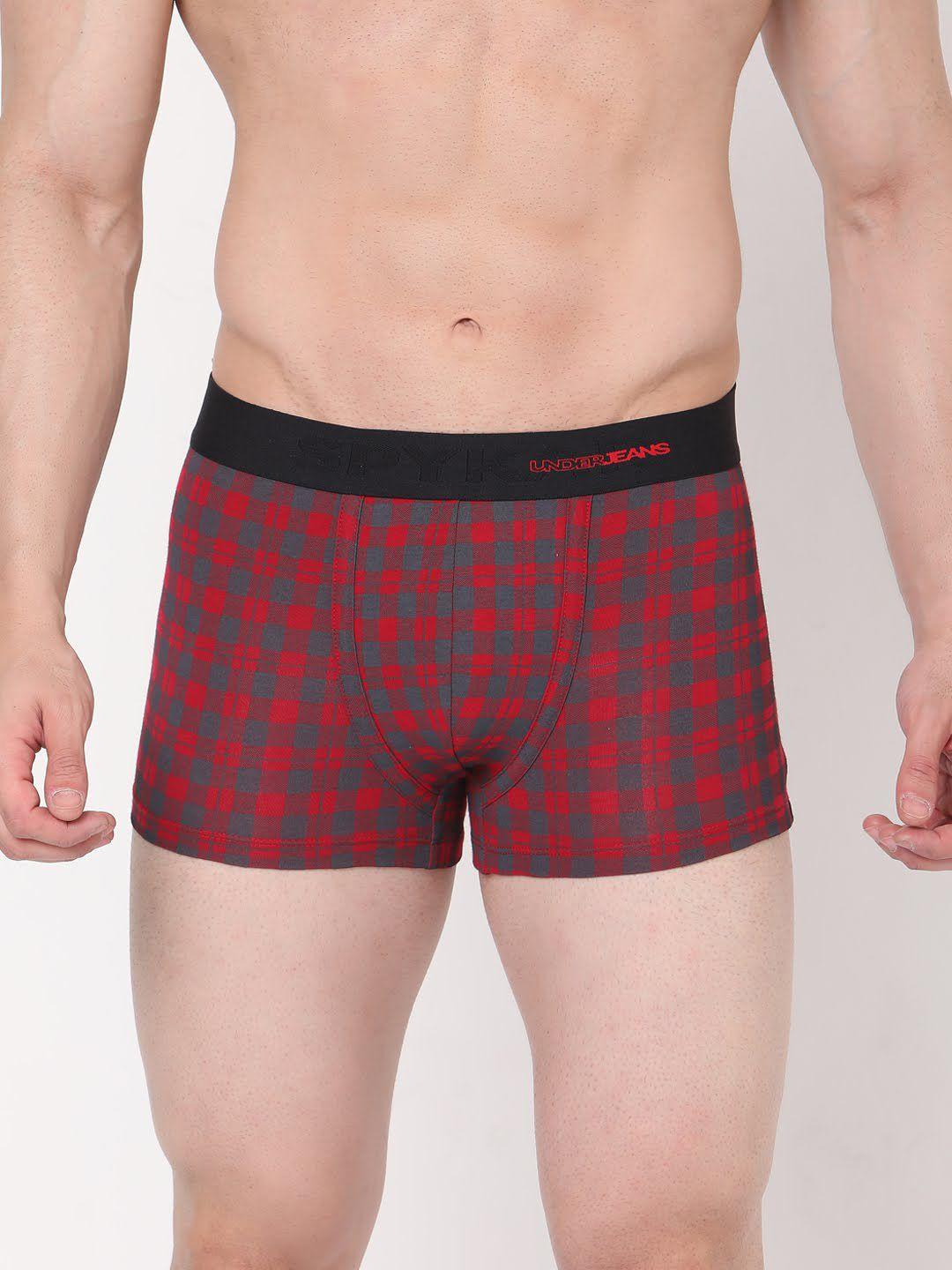 spykar men red & charcoal grey checked trunks ujmtrpts036