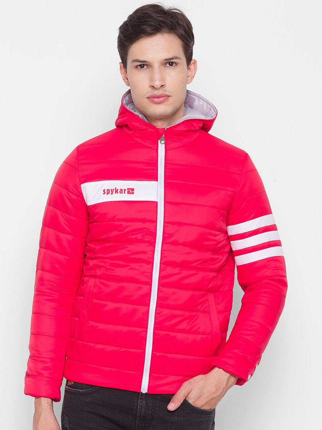 spykar men red brand logo padded jacket