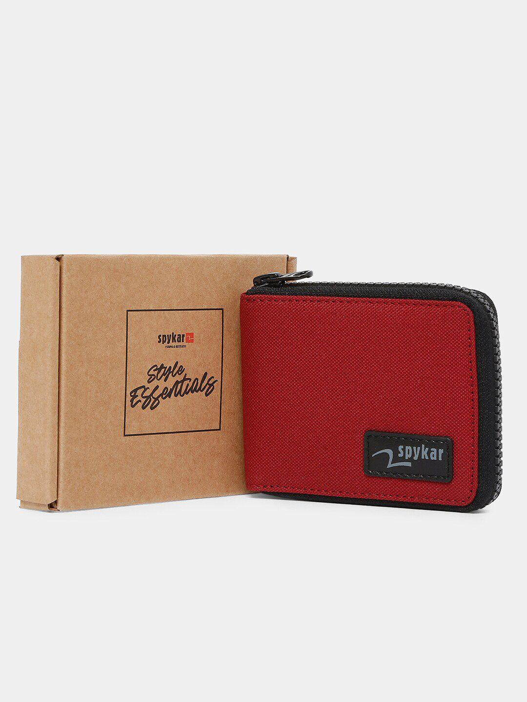 spykar men red leather two fold wallet