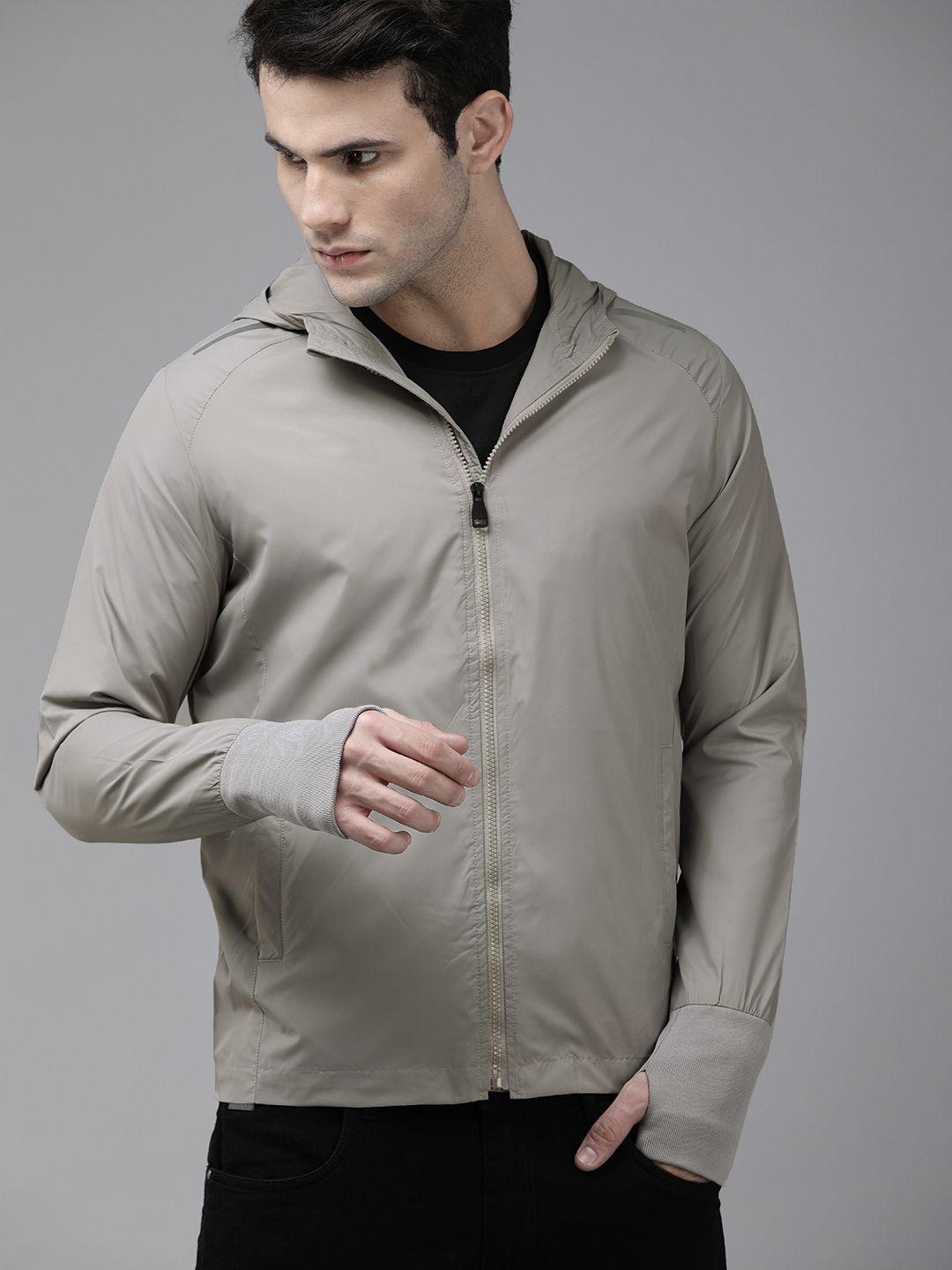 spykar men silver solid lightweight hooded bomber jacket