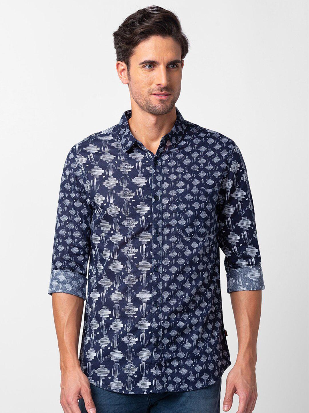 spykar men slim fit abstract printed casual shirt