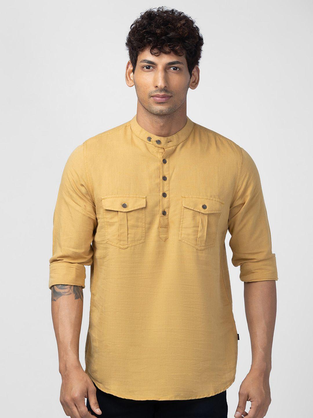 spykar men slim fit casual linen shirt