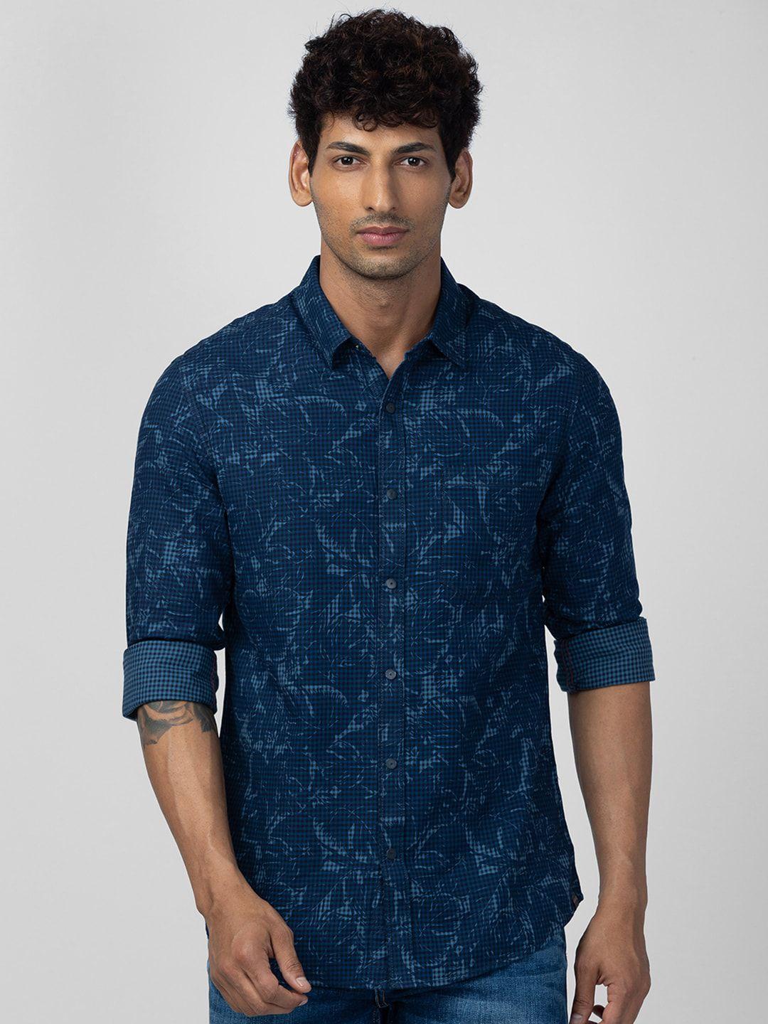 spykar men slim fit floral printed cotton casual shirt