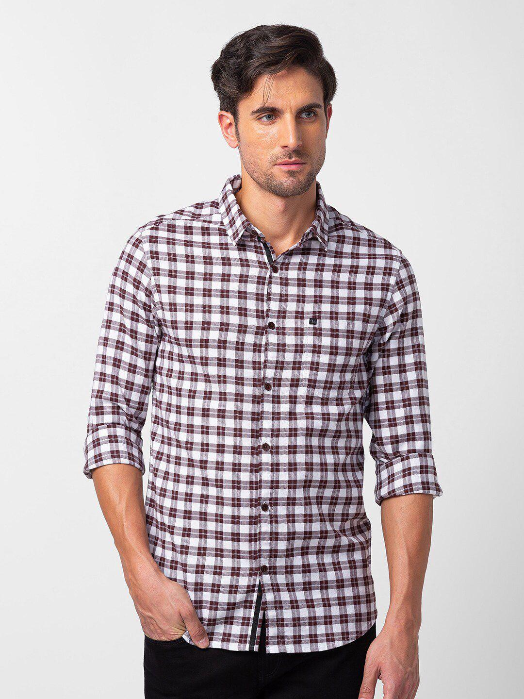 spykar men slim fit gingham checked casual shirt