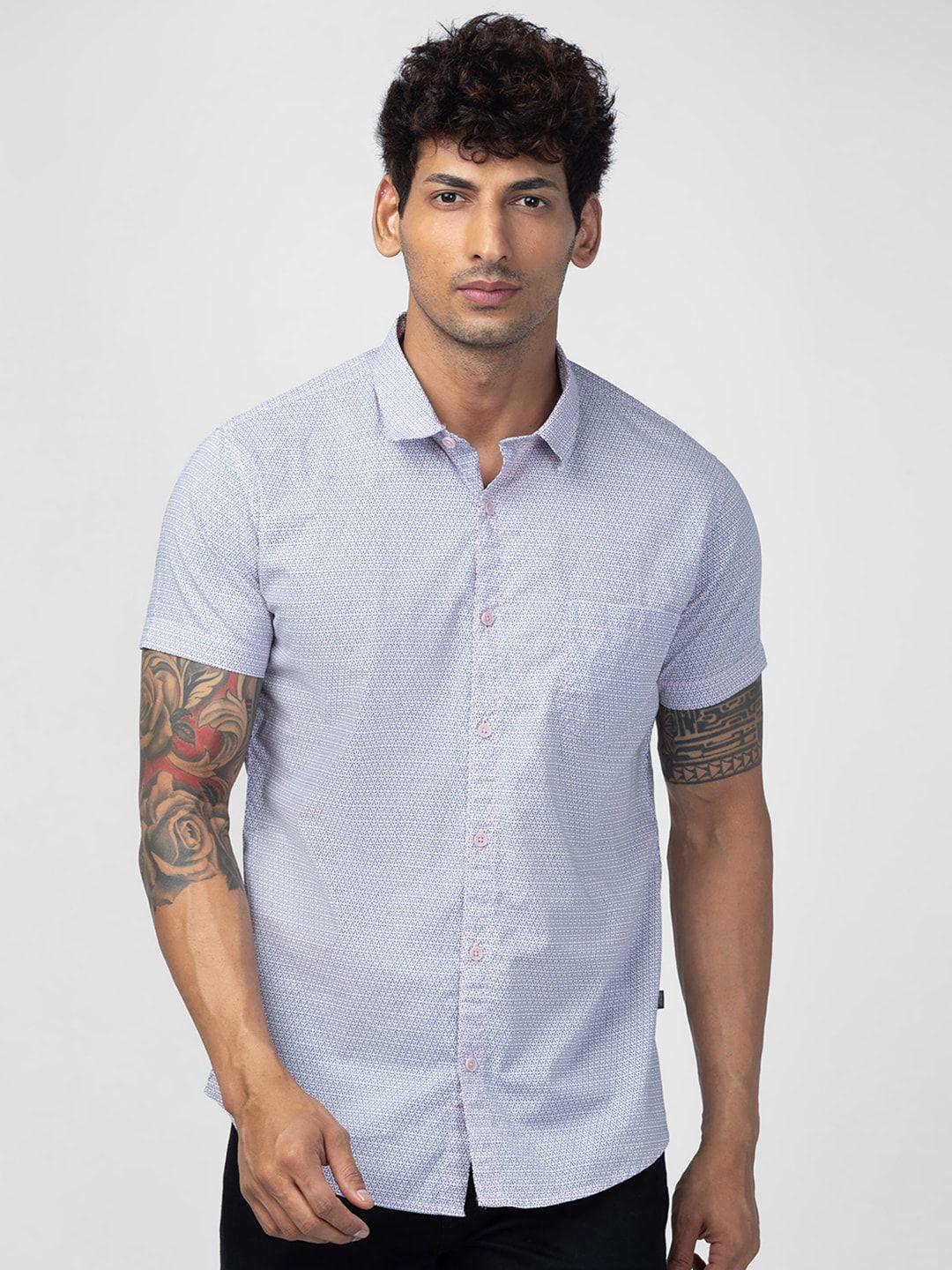 spykar men slim fit printed casual cotton shirt