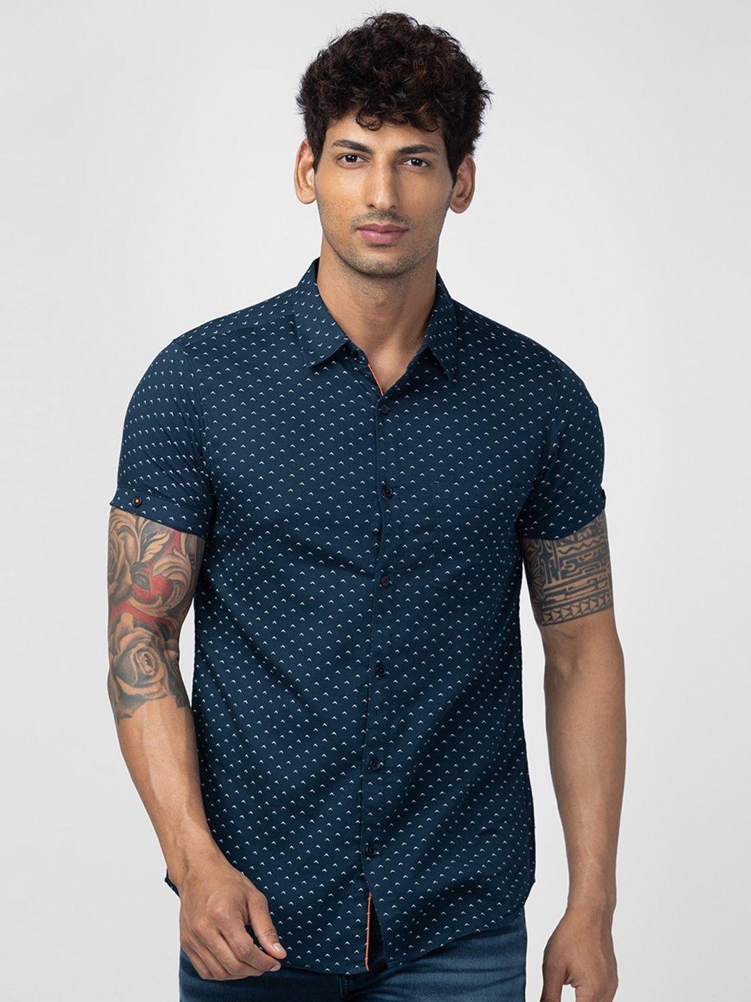 spykar men slim fit printed casual cotton shirt