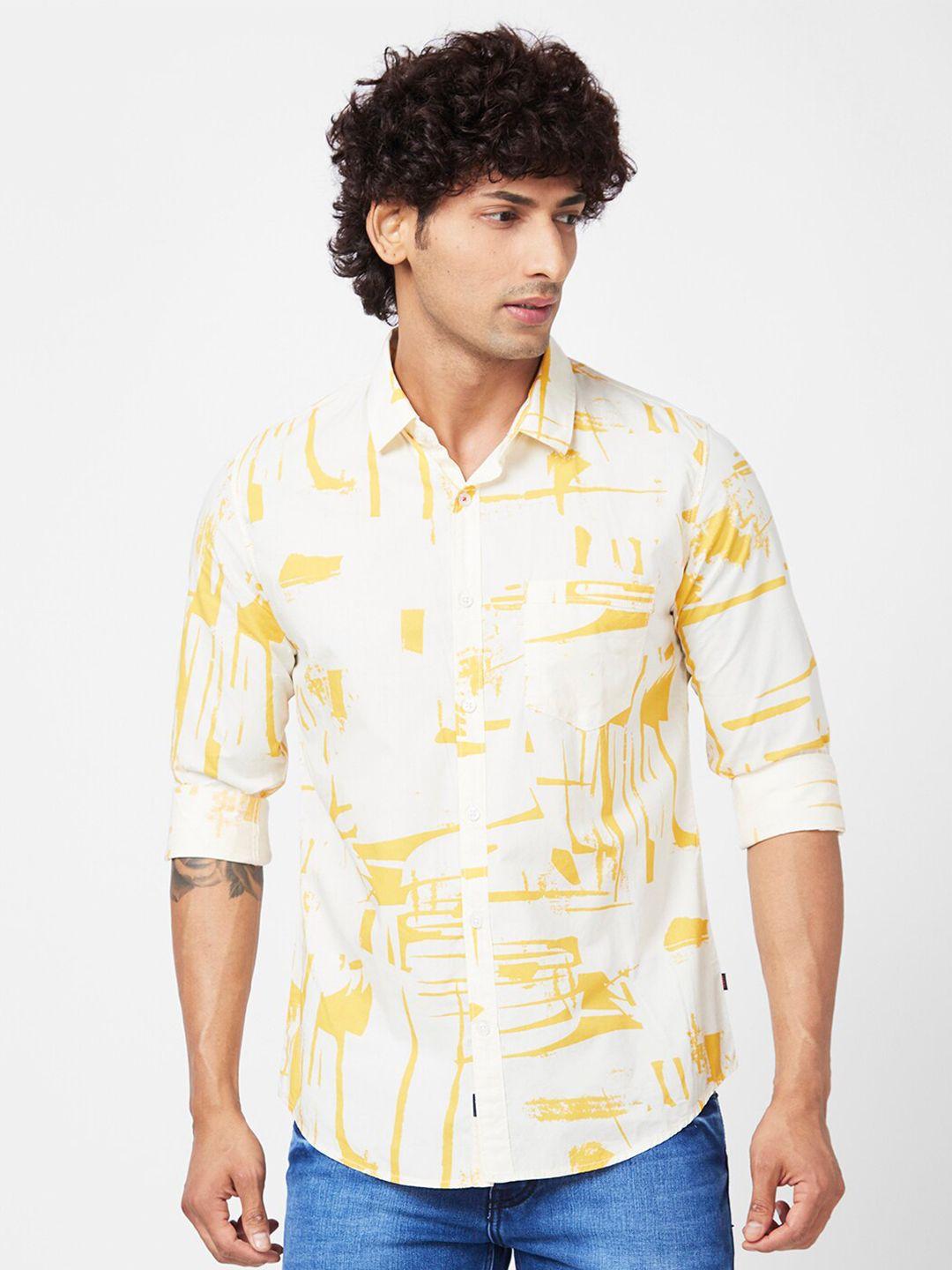 spykar men slim fit printed cotton casual shirt