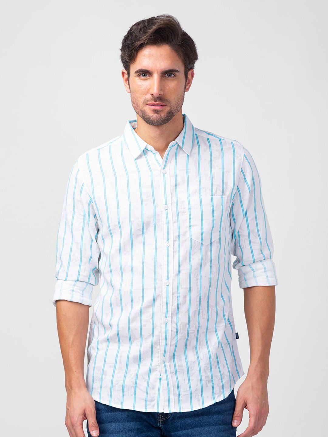 spykar men slim fit striped casual shirt