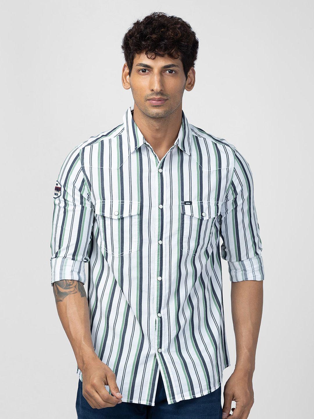 spykar men slim fit striped cotton casual shirt