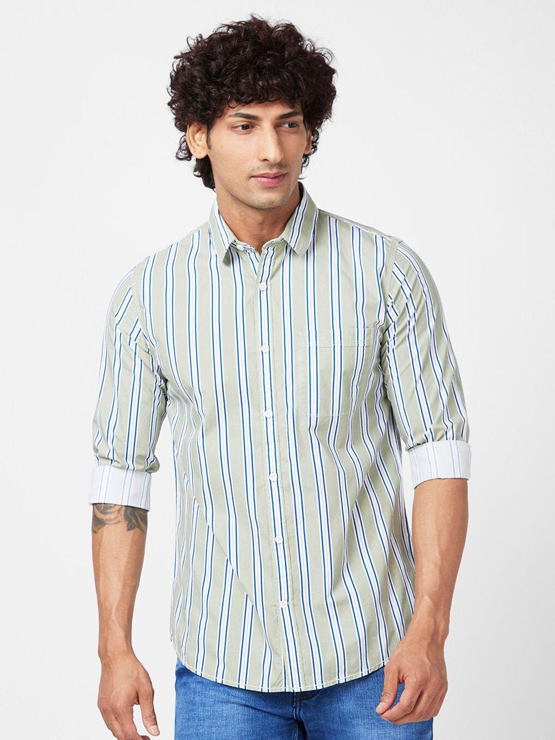 spykar men slim fit striped cotton casual shirt