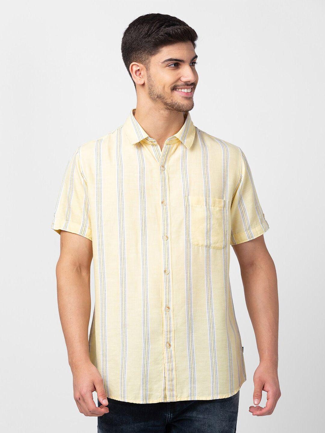 spykar men striped cotton casual shirt