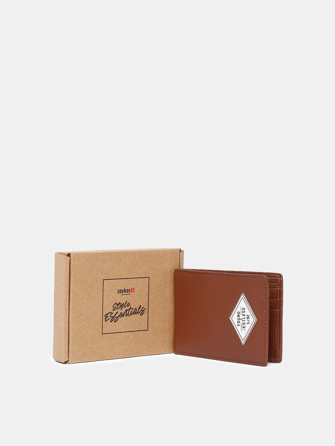 spykar men tan leather two fold wallet