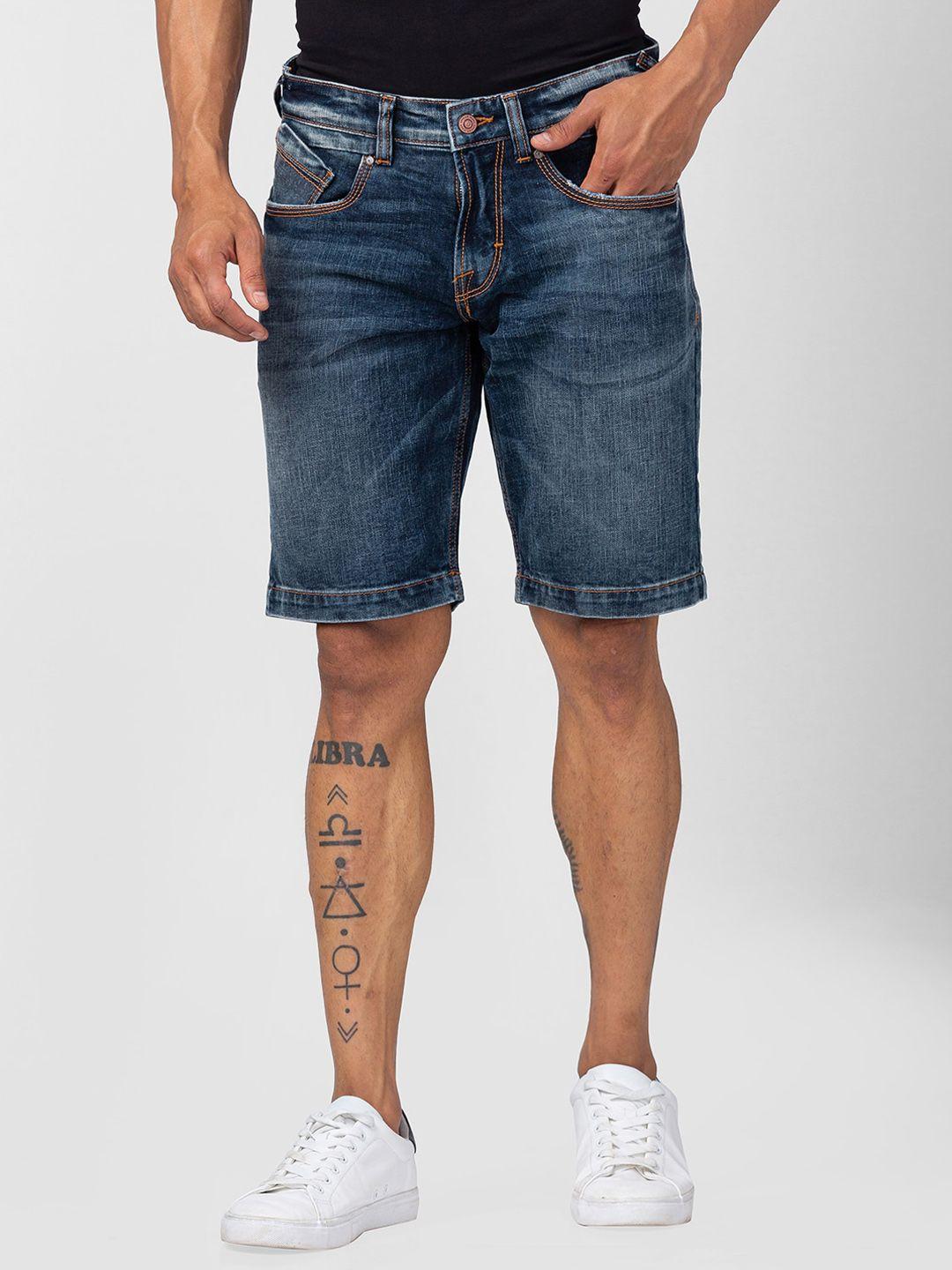 spykar men washed cotton regular fit denim shorts