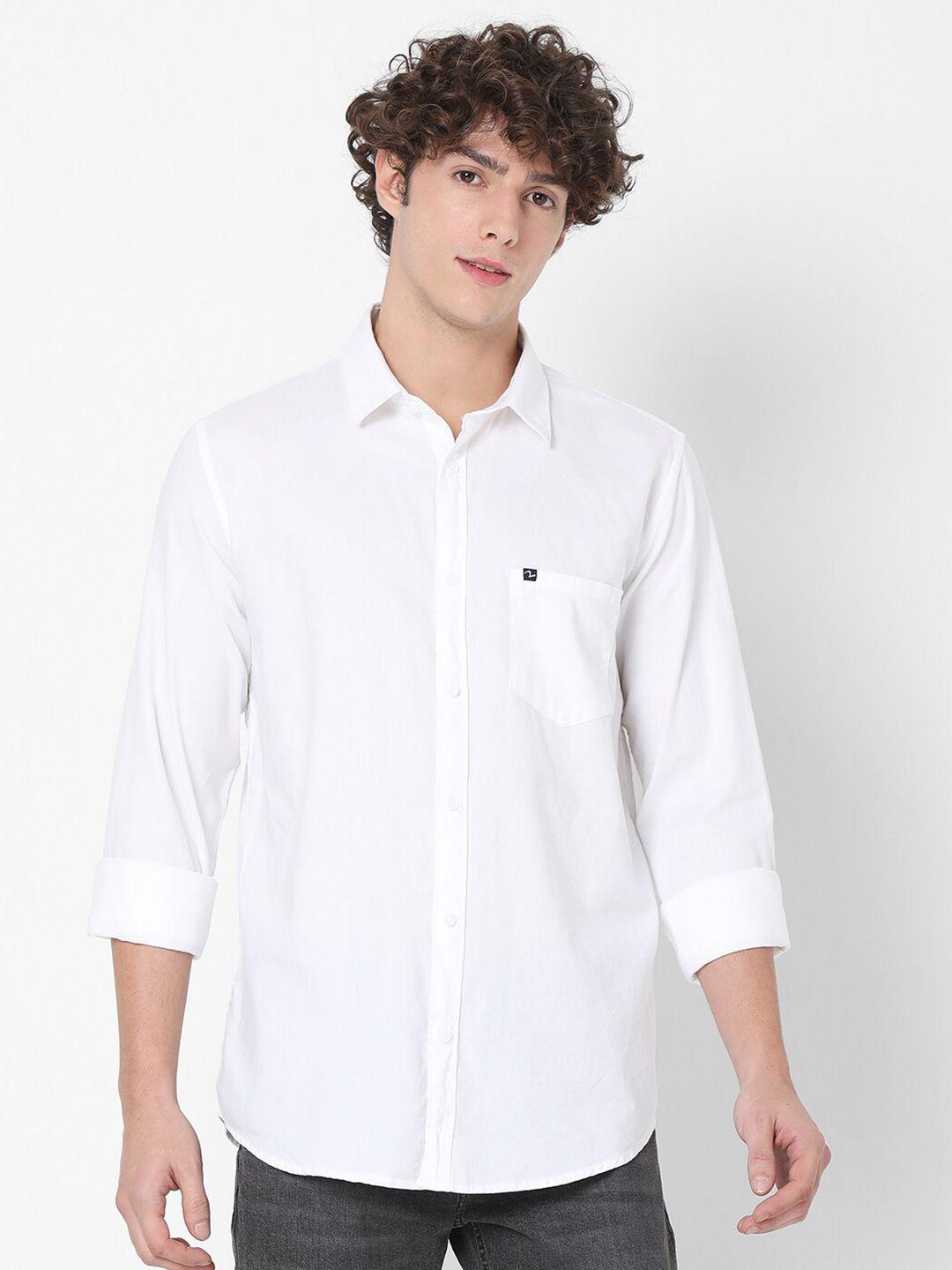 spykar men white slim fit casual shirt