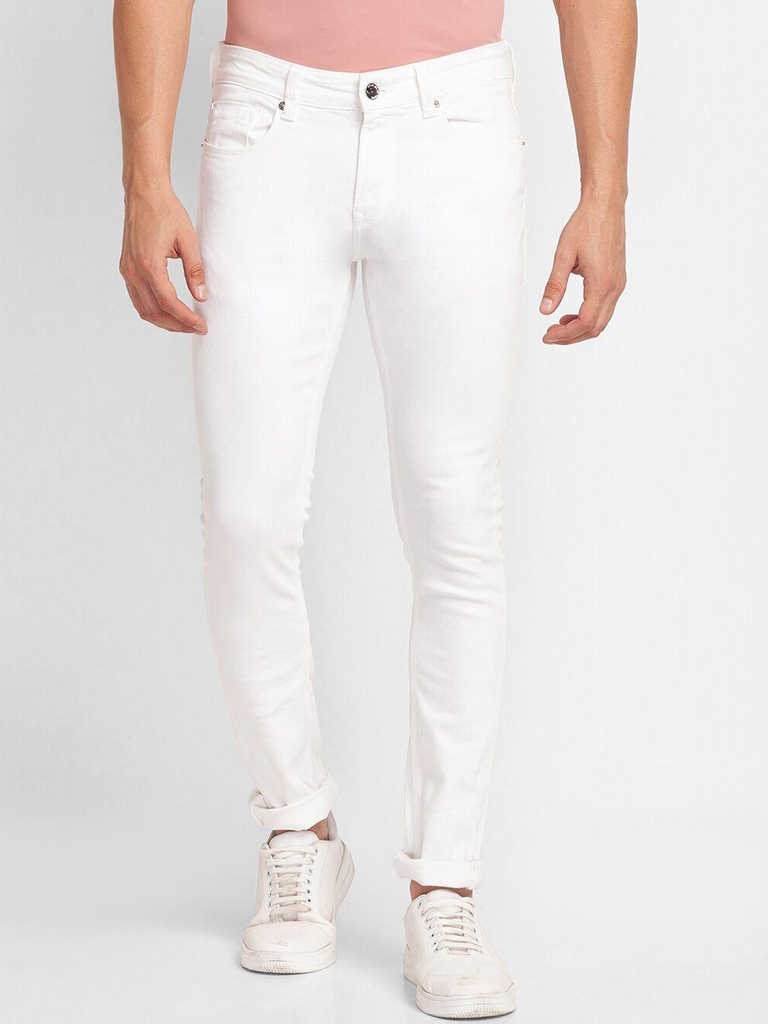 spykar men white slim fit low-rise mildly distressed jeans