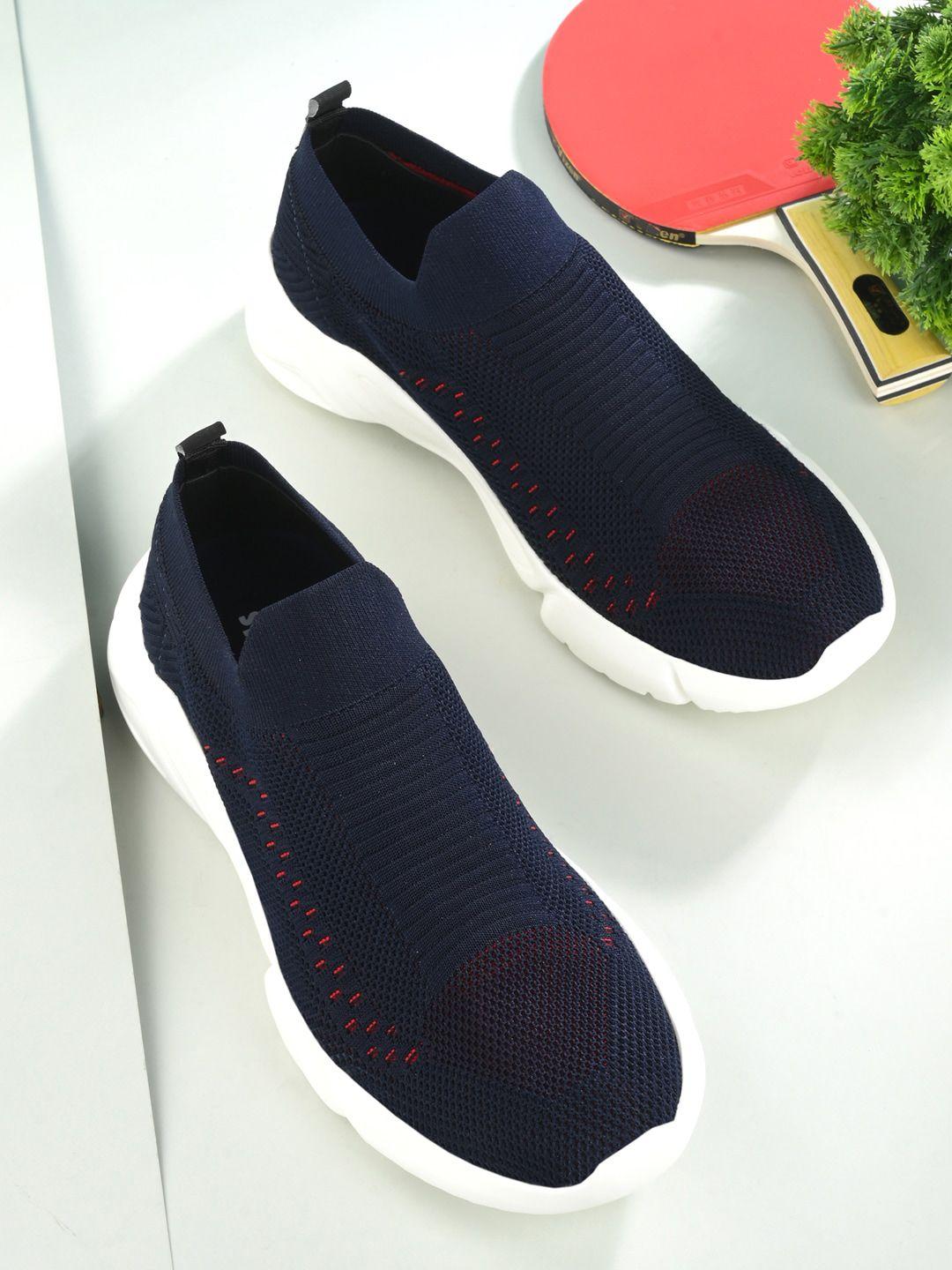 spykar men woven design mesh contrast sole slip-on sneakers