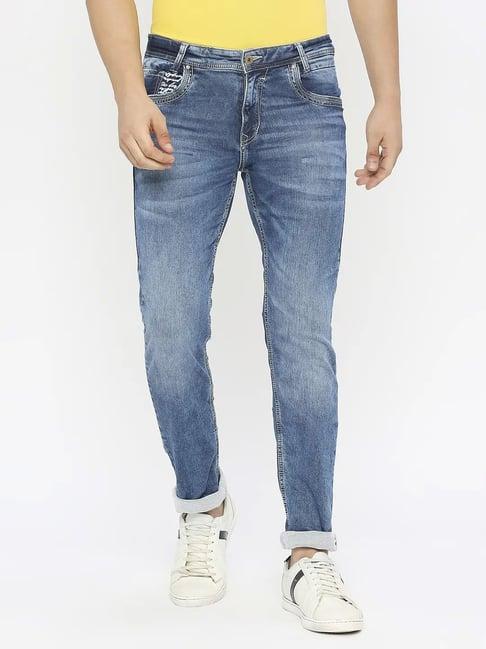 spykar mid blue cotton slim fit jeans