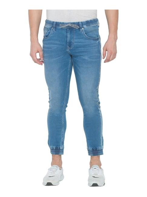 spykar mid blue slim fit jogger jeans