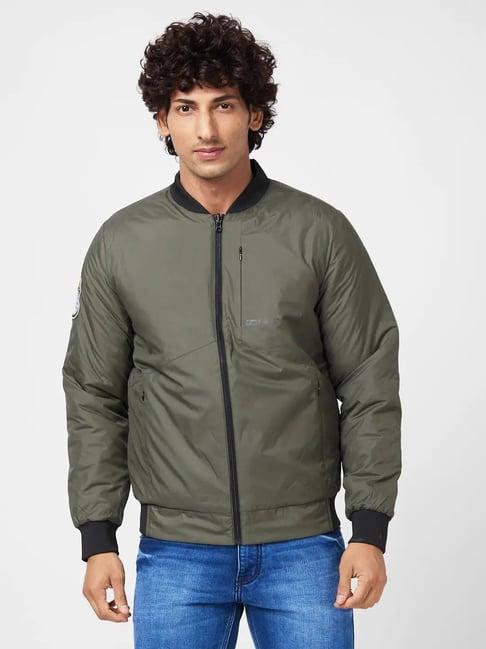 spykar military green puffer reversible jacket