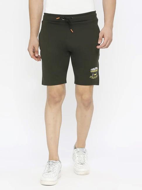 spykar military olive  regular fit shorts