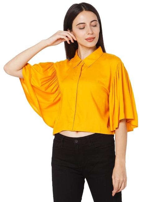 spykar mustard half sleeves shirt