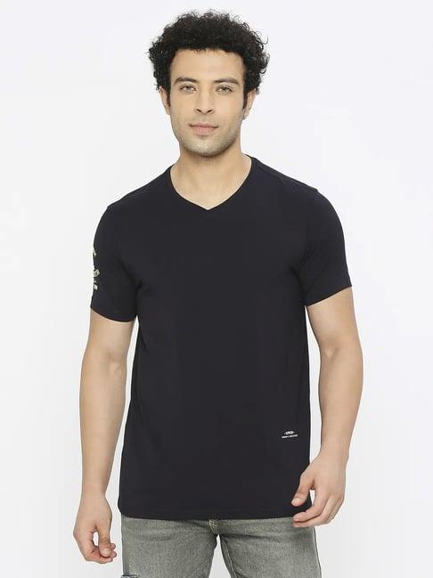 spykar navy blue cotton regular fit t-shirt