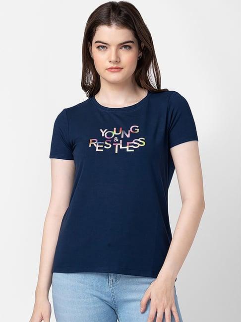 spykar navy cotton printed t-shirt