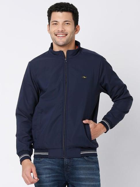 spykar navy full sleeves mock collar jacket