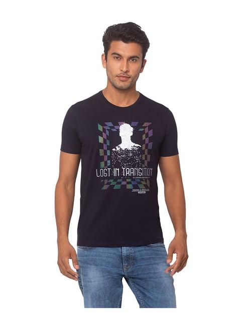 spykar navy printed t-shirt