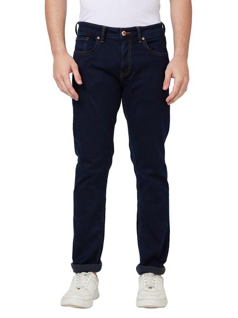 spykar navy regular fit lightly washed jeans