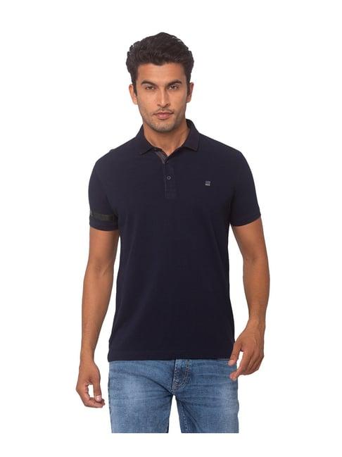 spykar navy slim fit polo t-shirt