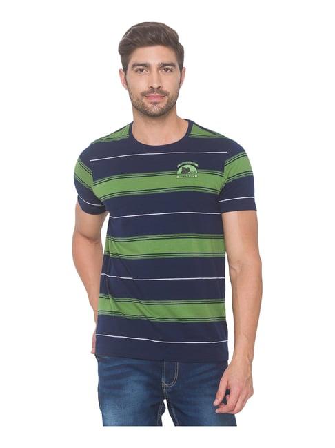 spykar navy slim fit striped t-shirt