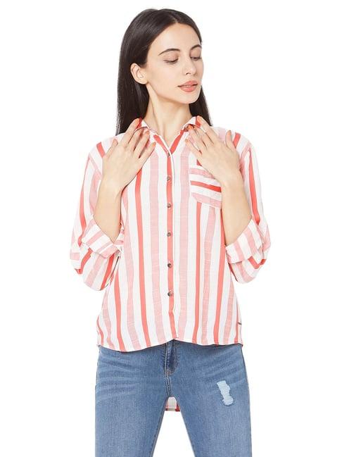 spykar off white & orange striped shirt