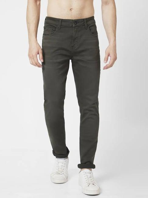 spykar olive cotton slim fit jeans