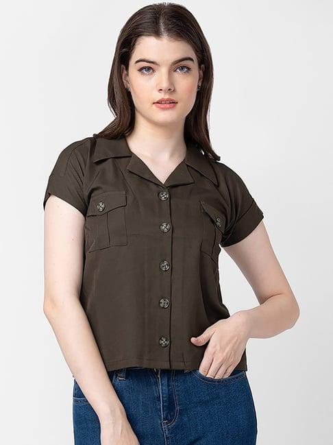 spykar olive green cotton shirt