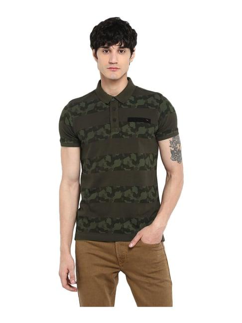 spykar olive polo cotton t-shirt