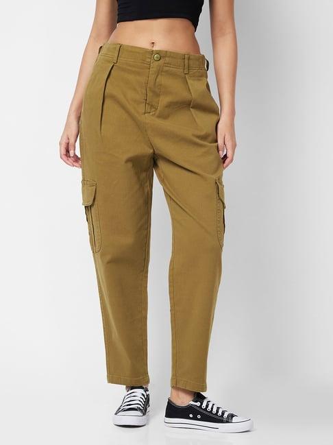 spykar olive relaxed fit high rise trousers