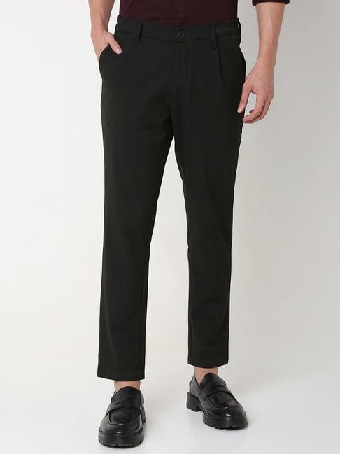 spykar olive slim fit pleated trousers