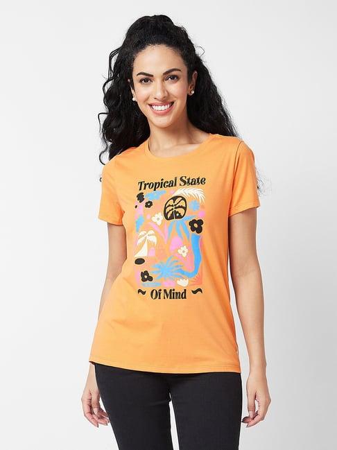 spykar orange graphic print t-shirt