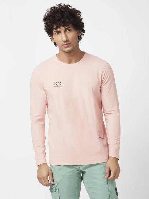 spykar peach pink slim fit t-shirt