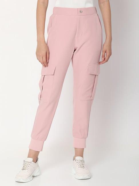 spykar pink cotton mid rise joggers