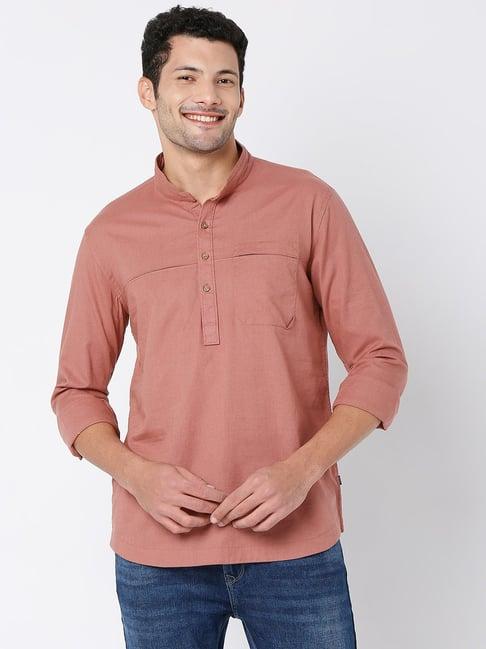 spykar pink mandarin collar short kurta